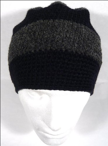 Crochet Baggy Beanie Hat: Black / Charcoal Grey