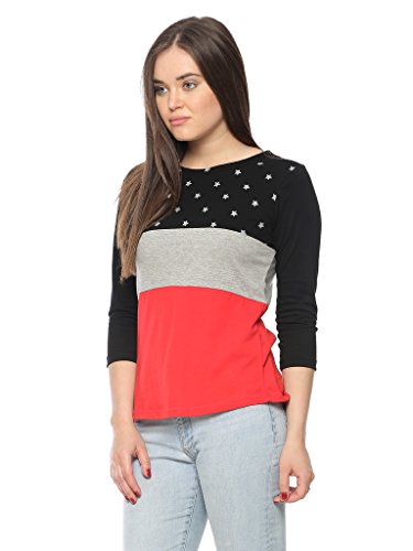 VVOGUISH Black/Grey Melange/Red Star Printed Top VVOGUISH Black/Grey Melange/Red Star Printed Top