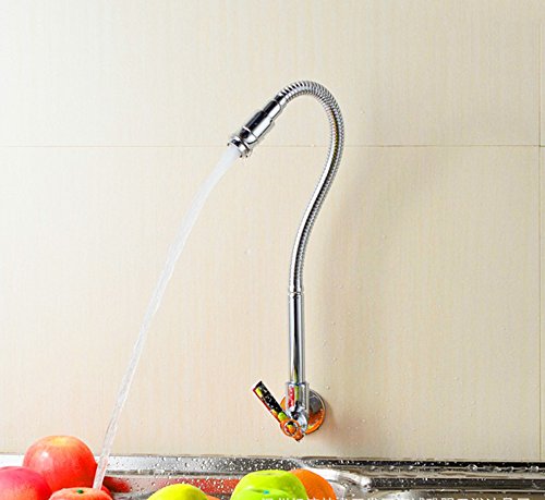 360 Grad-Schwenker-Einrohr-Hahn-Chrom-Finish Wasser-Energien-Küche-Wannen-Kaltwasserhahn Wasserhahn einzigen Handgriff der Wand befestigter - 7