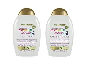 OGX Extra Strength + Damage Remedy + Coconut Miracle Oil Shampoo & Conditioner for Dry, Frizzy or Coarse Hair, Hydrating & Flyaway Taming | Paraben-Free, Sulfate-Free Surfactants, 385*2 ml