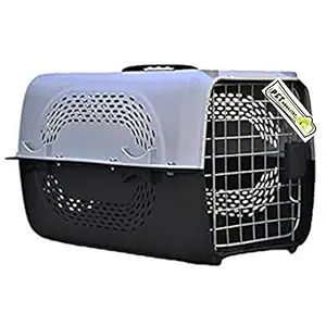 Pet Monastry Pet Travel Carrier Dog Cat Rabbit Basket Plastic Handle Hinged Door Folding Collapsible Transport Box Crate Cage for Puppies & Cats - Grey (Size 19.5 x 13 x 12.5 Inch)