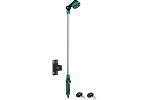 VONROC Ducha de Exterior/jardín 2 en 1 - Lanza de rociado telescópica Desmontable - Altura Ajustable 147-190 cm y Cabezal de Ducha Ajustable 180° (Montaje en Pared)