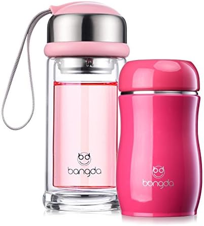 LKJH*The glass in the insulated cup Mang Mang click combination portable mini water bowl kit two female students children mugs, toner + red
