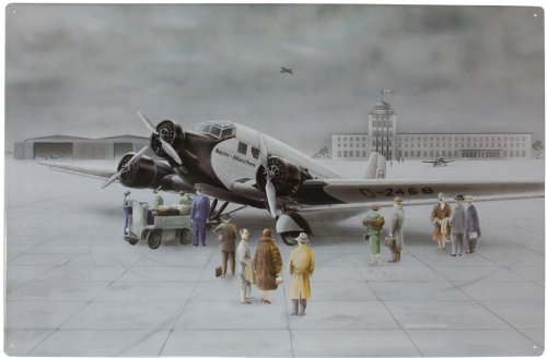 Magnettafel Flugzeug – Historische Design Metall Magnetpinnwand 60×40 cm – Memoboard Pinnwand mit Motiv: Flugzeug Junkers JU 52 – inkl. 8 Magnete Flugzeuge für Magnetwand – Original GUMA Magneticum® - 3