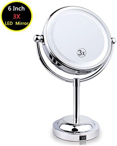 Top Star Store LED Lighted Makeup Mirror,6 Inch Two-Sided 360 Degree Swivel Round Cosmetic Mirror 3x Magnification Lighted Makeup
