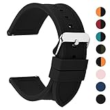 Fullmosa Silikon Uhrenarmband 24mm mit Schnellverschluss in 8 Farben, Regenbogen Weich Silikon Uhrenarmband mit Edelstahlschnalle,24mm Schwarz