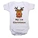 A Christmas Unisex Baby Grow With the picture of a Cute Reindeer With the wording My 1st Christmas from our Baby Clothing range. A unique Birthday , Christening or Christmas stocking filler gift idea for new babies bodysuit , Onesie (6-12 Months)