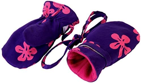 Baby Girls Fleece Mittens Purple With Pink Big Flower Small