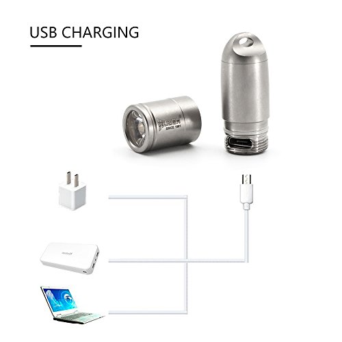 Wuben G338 Mini-Taschenlampe. leistungsstark, 130 Lumen, wasserdicht, wiederaufladbar per USB, fokussierbar, 2 Modi, Cree XP-G2 LED, Titaniumlegierung, Silberfarben - 5