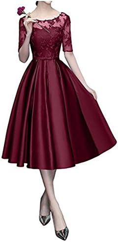 Baijinbai Women's A-Line Satin Evening Prom Dreses Evening Dresses Prom Gowns Dark Red UK10