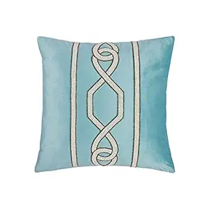 Surprise Home Linen - Pearl Cornice 40 X 40 Cms Silk & Velvet Cushion Cover with Pearl Embroidery in Aqua Blue Color (Without Filler) Standard 500 TC