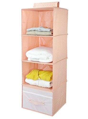 Suspendido en el armario, estanterías Accesorios Organizador de almacenamiento, 4 plataforma de nivel, Ultra gruesa Junta de madera interior, de almacenamiento duradero (rosa)