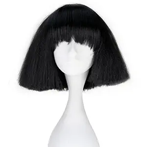 Miss U Hair Short Black Kinky Straight Wig Women Party Hair Wig Full Bangs Cosplay Wig (black) C090-A02