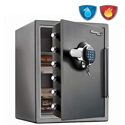Master Lock LTW205GYC Coffre-Fort [Ignifuge et Etanche] [XXL 56,6 litres] [Combinaison Electronique et A Clé] -LTW205GYC-Pour d'identité, Documents A4, Ordinateurs Portables, Bijoux, XX Large