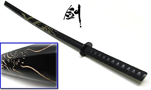 Yudu Bokken, Wooden Practice Sword -, "Dragon" geschnizt, Black 62 cm