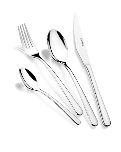 Monix Pisa Set de pièces avec Couteau à Steak, Acier Inoxydable, Gris, 8.5 x 14.5 x 24 cm, Lot de 24
