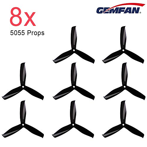 8pcs Gemfan 5055 3-Blade Propeller 5inch Triblade Props Compatible with 2205-2407 Brushless Motor FPV Racing Drone Quacopter (Black)
