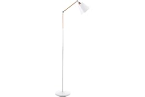 YOSION Modern Metal Floor Lamp Reading Lighting, Adjustable Standing Lamp with Heavy Metal Based and 9W LED Bulb for Living Room, Bedroom, Office or Study Room - White