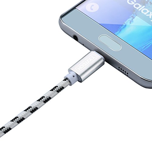 Micro USB Kabel, TYJTECH 2-Pack 6.5FT/2M Micro USB Schnellladekabel Geflochtenes Kabel High Speed Sync für Android Smartphones, Samsung Galaxy, HTC, Huawei, Sony, Nexus, Nokia, Kindle und mehr (Silber) - 2