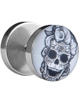 Ohr Fake Plug Piercing Frau Totenkopf Disc Durchmesser 10mm,chirurgenstahl stab 6mm lang