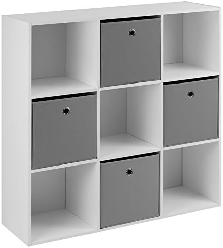Hartleys White 9 Cube Unit and 4 Grey Storage Drawers with Easy Grasp Hole