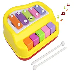 D.k 11 2 in 1 Musical Xylophone for Kids and Piano. Xylophone Musical Instrument Toy ( Non-Battery ) Piano for Kids & Colorful Keys for Toddlers Toy 2 3 4 Year + ( yallow Color)