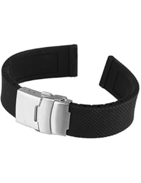Beauty7 24mm Schwarz Gummi Uhrenarmband Uhrarmband Uhrband mit silberen Faltschließe