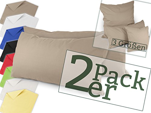 Renforcé-Kissenbezüge im Doppelpack - 100% Baumwolle – schlicht und edel im Design, in 8 Uni-Farben, 40 x 80 cm, cappuccino