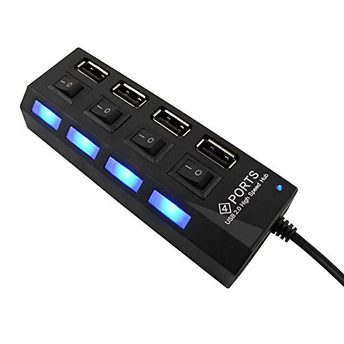 Aussel High-Speed 4 Port USB Hub schwarz Tragbare 4 Port USB Mit vier Schalter Adapter für PC Laptop Schwarz - 2