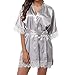 Produktbild OHQ Damen Morgenmantel Kimono Bademantel Satin Nachthemd Nachtwäsche Schlafanzüge Mit Blumenspitze+G-String