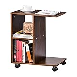 Mesa lateral móvil: la mesa lateral con 4 ruedas lisas extraíbles (2 ruedas con frenos) le permite moverla fácilmente y usarla en cualquier lugar donde desee, dormitorio, sala, comedor, etc.