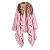 TianWlio Jacken Parka Mäntel Herbst Winter Warme Jacken Strickjacken Damen Winter Plüsch Kunstpelz Patchwork Normallack Asymmetrischer Mantel Rosa S