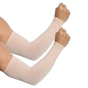 Amazing Bazaar Men's Women's Cotton Dust/Pollution and Elbow 99% UV-Protection, Arm Sleeves (Skin Color, Free Size)