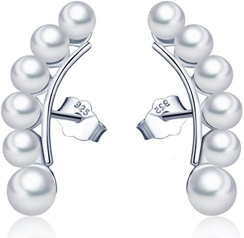 Unendlich UWomen's 925 Sterling Silver Simulated Pearl Ear Cuff Crawler Ear Pin Climber Stud Earrings
