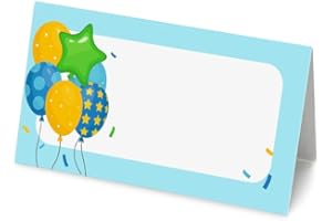 KIRSTEN MCMILLAN 50 Blue Balloon Name Place Cards (Pack of 50) 8cm by 4cm Table Cards Name Place Cards for Parties Weddings Party Decoration (Blue)