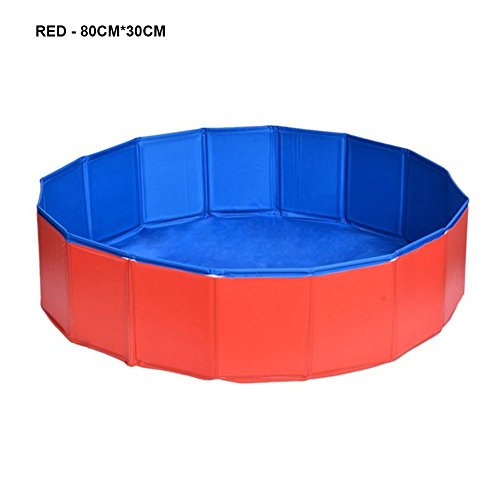 Crewell Bañera Plegable para Mascotas, Plegable, para Viaje, Portátil, para Cachorros, para Gatos y Perros, Rojo, 80cm*30cm