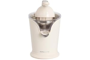 CREATE/JUICER PRESS/Presse-agrumes électrique à levier blanc cassé/Sans éclaboussures, dépôt 250ml, filtre de pulpe, système anti-goutte, apte lave-vaisselle, 2 cônes démontables, 100W