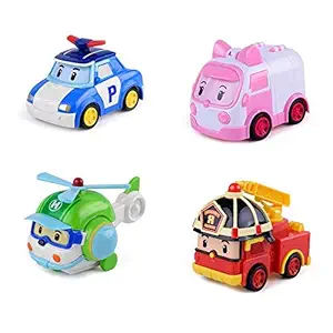 PETIT TOYS Mini Pull-Back Vehicles, 4 Pack Cute Die-Cast Traffic Vehicles Set for Toddlers Kids Child, Soft Baby and Toddler Toy Set Helicopter Rescue Team Toys