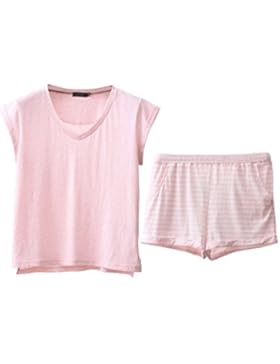 Il vestito short-sleeved delle pigiami delle donne a strisce estate ( Colore : Rosa , dimensioni : S. )