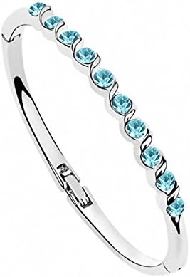 Women Fashion Bangle Bracelets Vintage Bangles Girl Alloy Crystal White Gold Plated Turquoise Aquamarine Time Like Water