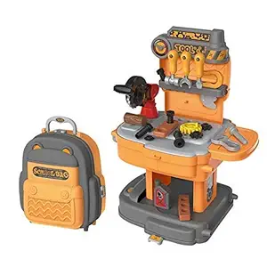 XIZOEN School Bag Design 2 in 1 Tool Play Set Pretend Role Play Repair Workshop Engineer Mechanic Tool Toy with Accessories for Kids Boys