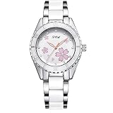 ♚Seven Damenuhr Fashion Ceramic Uhr Damen White Strass Trend Student Watch,White