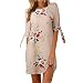Produktbild Heiß! Damen Kleid Yesmile Frauen Frühling Sommer Lose Halbe Hülse Minikleid Blumendruck Bowknot Ärmeln Cocktail Minikleid Casual Party Kleid (2XL, Khaki-A)
