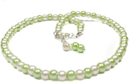 Ivory/Cream & Lime Green Pearl Necklace & Earrings Set- Handmade in UK