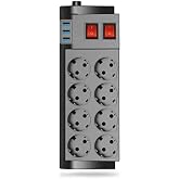 SMAYLİNG 8 Prizli &Ccedil;oklu Priz - 3 USB Hızlı Şarj Portu, &Ccedil;ift Anahtarlı G&uuml;venli Kontrol, Aşırı Akım & Kısa Devre Koruma, 4000W 