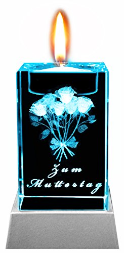 Kaltner Präsente Stimmungslicht – Das perfekte Muttertagsgeschenk: LED Kerze / Kristall Glasblock / 3D-Laser-Gravur Teelichthalter Blumen Zum Muttertag - 2