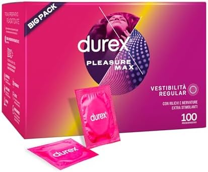 Durex Pleasuremax, Preservativi con Rilievi e Nervature, Formato Convenienza, 100 Profilattici
