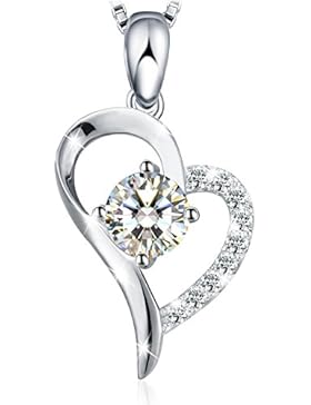 J.Rosée Kette Damen 925 Sterling Silber 5A Zirkonia 0.5 carat Anhänger 45+5cm Halskette Liebe Herz Diamant (weiß)