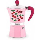 Bialetti Amore Mio Rainbow Moka Maker 3 Cups, Red with Cherries, Aluminium, 130 ml, Manual Espresso Brew
