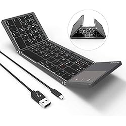 Clavier Tri-Pliable Jelly Comb Clavier Bluetooth Sans Fil et Filaire 2 en 1 avec Pavé Tactile AZERTY Rechargeable Portable pour Ordinateur Smartphone Tablette-Gris Foncé